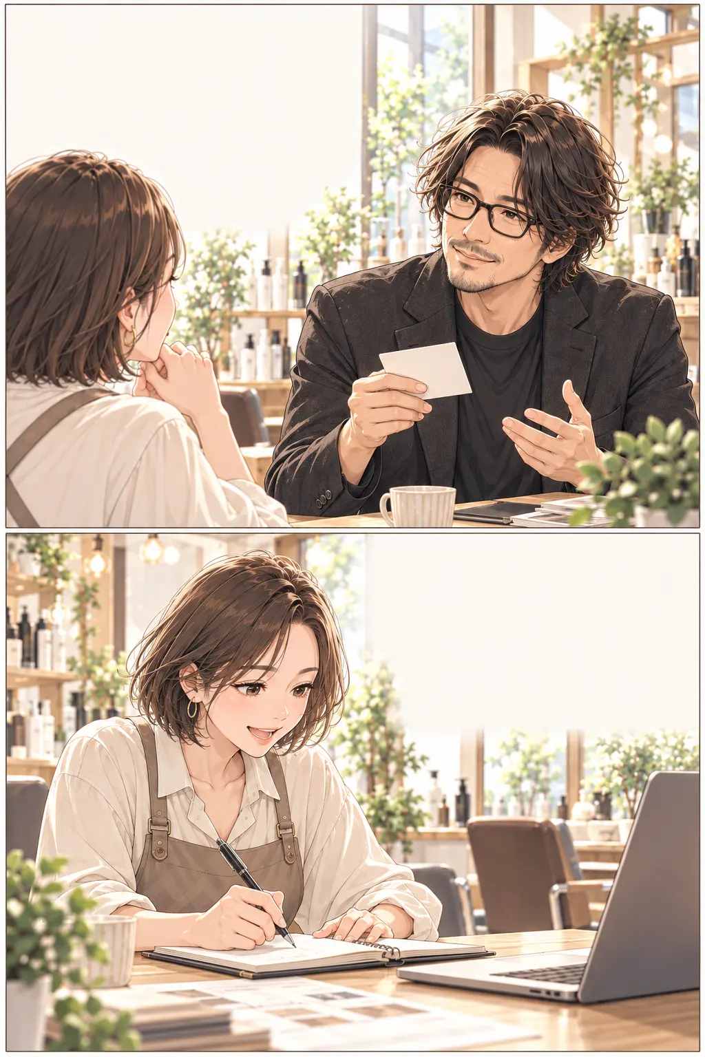 自分の経験を足すを描く上下2コマの漫画